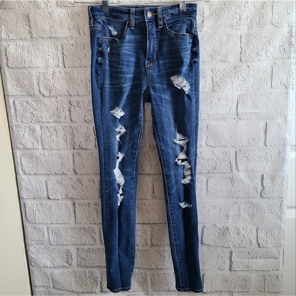 American Eagle Dream Jean Distressed‎ Medium Wash Super Hi-Rise Jegging SZ 0